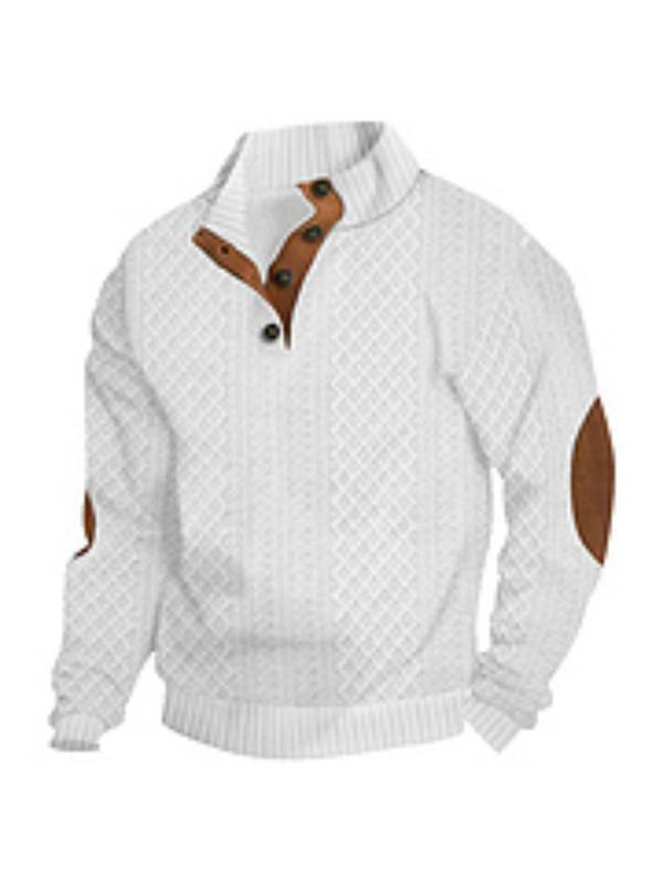 Men's Colorblock Patchwork Jacquard Button Front Sweatshirt, Regular Fit Casual Long Sleeve Stand Collar Sweatshirt for Fall & Winter, Fashion Men's Knitwear for Daily Wear
