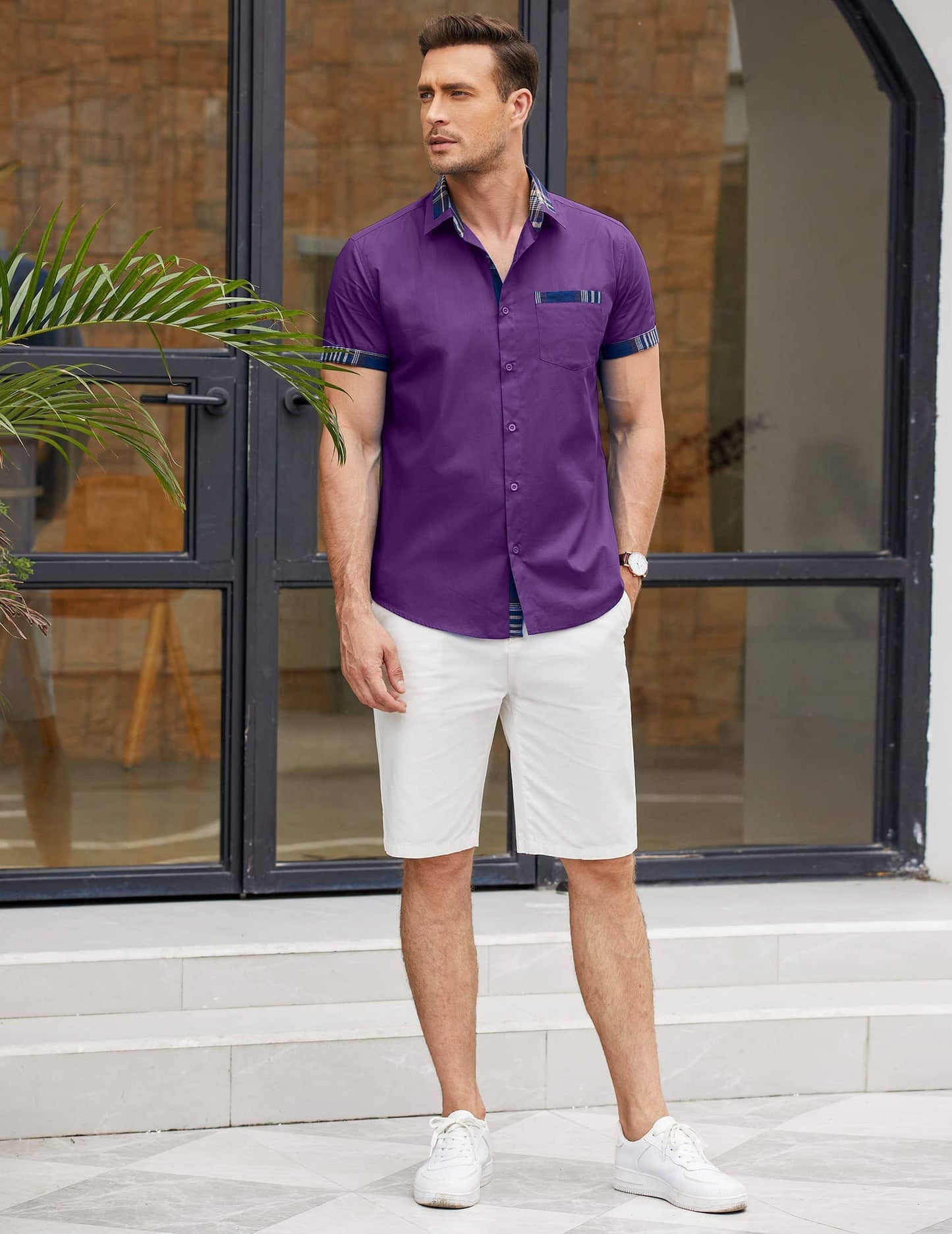 Casual Plaid Collar Linen Style Shirt (US Only)