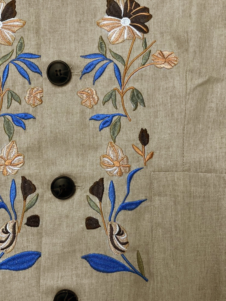 Floral Embroidered Cotton Linen Shirt Jacket