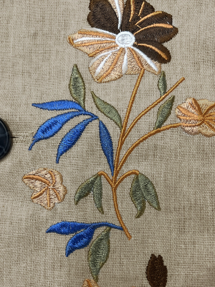 Floral Embroidered Cotton Linen Shirt Jacket